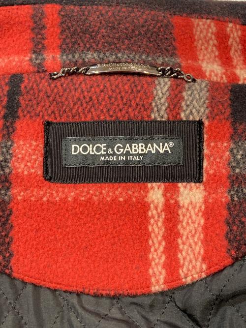 DOLCE & GABBANA（ドルチェ＆ガッバーナ）DOLCE & GABBANA (ドルチェ＆ガッバーナ) チェック柄Pコート レッド サイズ:52の古着・服飾アイテム