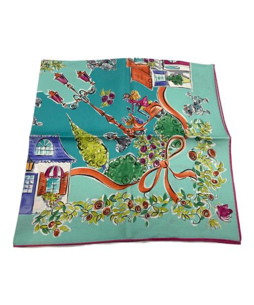 Salvatore Ferragamo（サルヴァトーレ フェラガモ）Salvatore Ferragamo (サルヴァトーレ フェラガモ) 大判シルクスカーフ スカイブルーの古着・服飾アイテム