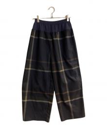 BEARDSLEY（ビアズリー）の古着「チェックウエストリブパンツ」｜ネイビー
