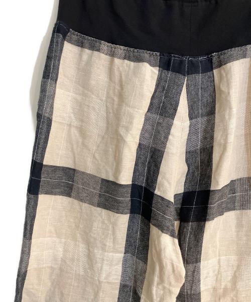 BEARDSLEY（ビアズリー）BEARDSLEY (ビアズリー) リネンチェックウエストリブパンツ ベージュ サイズ:2の古着・服飾アイテム
