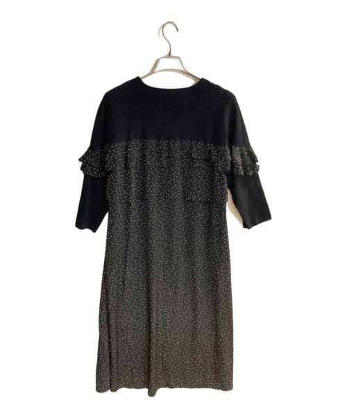 BEARDSLEY（ビアズリー）BEARDSLEY (ビアズリー) ドットフリルニットドッキングワンピース ブラック サイズ:FREEの古着・服飾アイテム