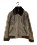 BURBERRY BLACK LABELバーバリーブラックレーベル）の古着「ツイード×ラムレザーコンビフライトジャケット」｜ブラウン