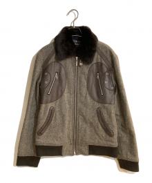 BURBERRY BLACK LABEL（バーバリーブラックレーベル）の古着「ツイード×ラムレザーコンビフライトジャケット」｜ブラウン