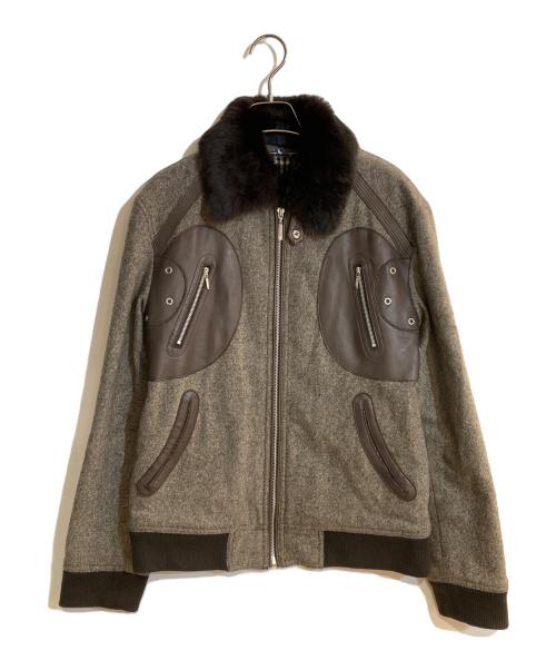 BURBERRY BLACK LABEL（バーバリーブラックレーベル）BURBERRY BLACK LABEL (バーバリーブラックレーベル) ツイード×ラムレザーコンビフライトジャケット ブラウン サイズ:Ｍの古着・服飾アイテム