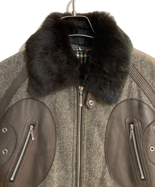 BURBERRY BLACK LABEL（バーバリーブラックレーベル）BURBERRY BLACK LABEL (バーバリーブラックレーベル) ツイード×ラムレザーコンビフライトジャケット ブラウン サイズ:Ｍの古着・服飾アイテム