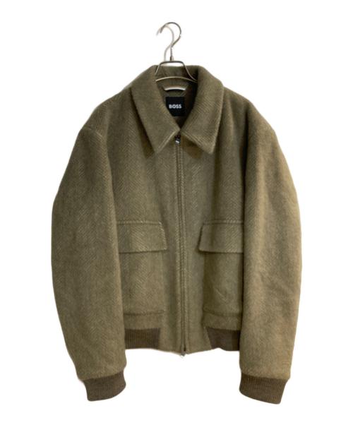 BOSS（ボス）BOSS (ボス) リラックスフィットジャケット ヘリンボーンパターン アルパカブレンド グリーン サイズ:52の古着・服飾アイテム