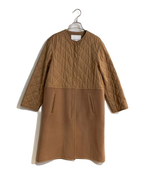 ANAYI（アナイ）ANAYI (アナイ) キルティング切替ビーバークルーコート ブラウン サイズ:36の古着・服飾アイテム