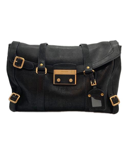 PRADA（プラダ）PRADA (プラダ) アンティーク加工 バックルレザーバッグ ブラックの古着・服飾アイテム