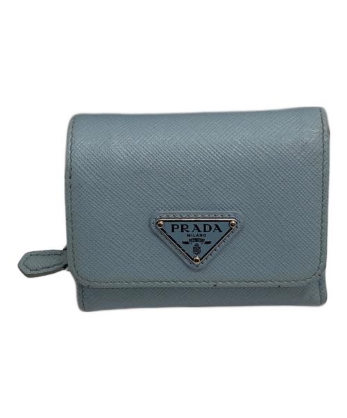 PRADA（プラダ）PRADA (プラダ) サフィアーノトライアングルウォレット スカイブルーの古着・服飾アイテム