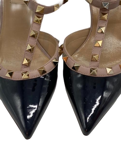 VALENTINO GARAVANI（ヴァレンティノ・ガラヴァーニ）VALENTINO GARAVANI (ヴァレンティノ・ガラヴァーニ) ロックスタッズヒールパンプス ブラック×ピンク サイズ:37の古着・服飾アイテム