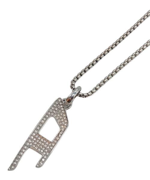 DIESEL（ディーゼル）DIESEL (ディーゼル) ラインストーンDロゴネックレス シルバーの古着・服飾アイテム