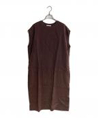 GALERIE VIEギャルリーヴィー）の古着「リブコンビフレンチリネンクルーネックワンピース」｜ブラウン