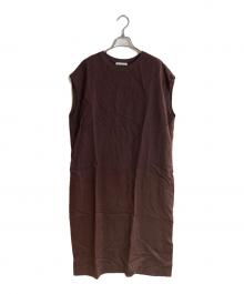 GALERIE VIE（ギャルリーヴィー）の古着「リブコンビフレンチリネンクルーネックワンピース」｜ブラウン