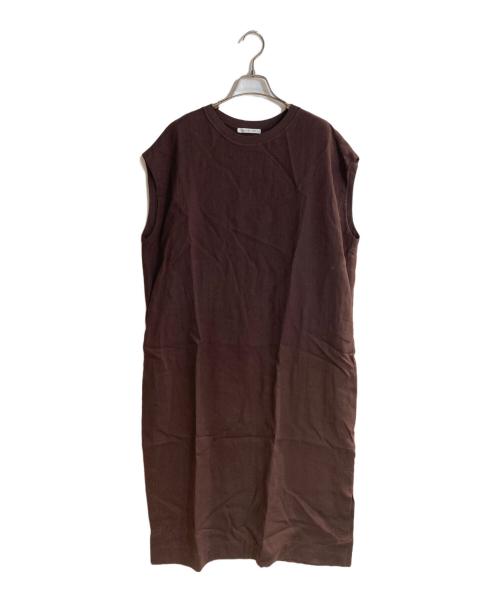GALERIE VIE（ギャルリーヴィー）GALERIE VIE (ギャルリーヴィー) リブコンビフレンチリネンクルーネックワンピース ブラウン サイズ:36の古着・服飾アイテム