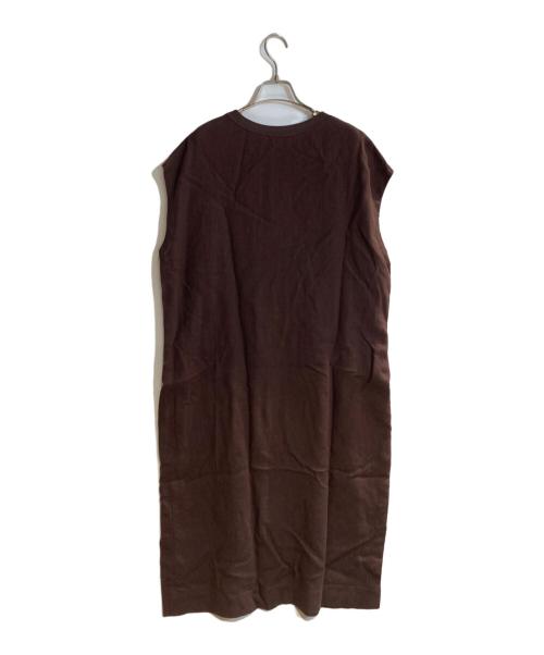 GALERIE VIE（ギャルリーヴィー）GALERIE VIE (ギャルリーヴィー) リブコンビフレンチリネンクルーネックワンピース ブラウン サイズ:36の古着・服飾アイテム