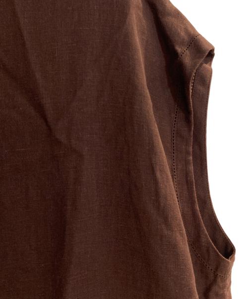 GALERIE VIE（ギャルリーヴィー）GALERIE VIE (ギャルリーヴィー) リブコンビフレンチリネンクルーネックワンピース ブラウン サイズ:36の古着・服飾アイテム