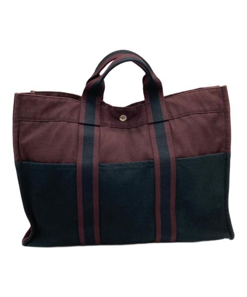HERMES（エルメス）HERMES (エルメス) トートバッグ ブラック×ボルドーの古着・服飾アイテム