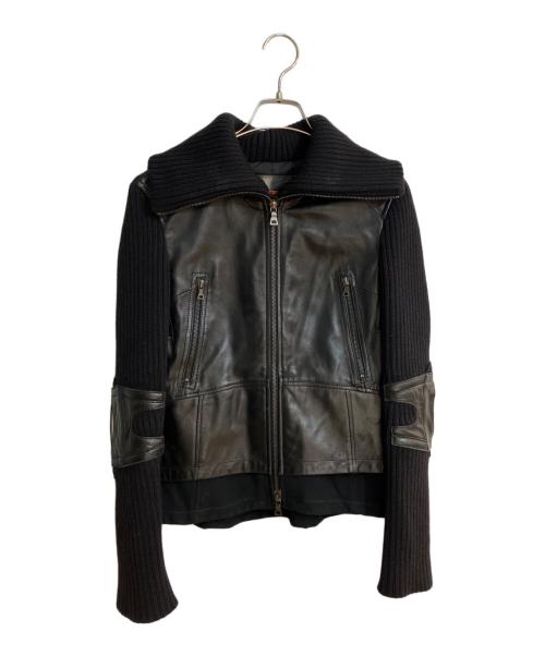 PRADA SPORTS（プラダスポーツ）PRADA SPORTS (プラダスポーツ) レザーウール切替ダブルジップジャケット ブラック サイズ:42の古着・服飾アイテム