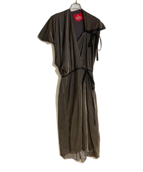 Vivienne Westwood RED LABEL（ヴィヴィアンウエストウッドレッドレーベル）Vivienne Westwood RED LABEL (ヴィヴィアンウエストウッドレッドレーベル) ベルベットカシュクールショーツスリーブワンピース グレー サイズ:Mの古着・服飾アイテム