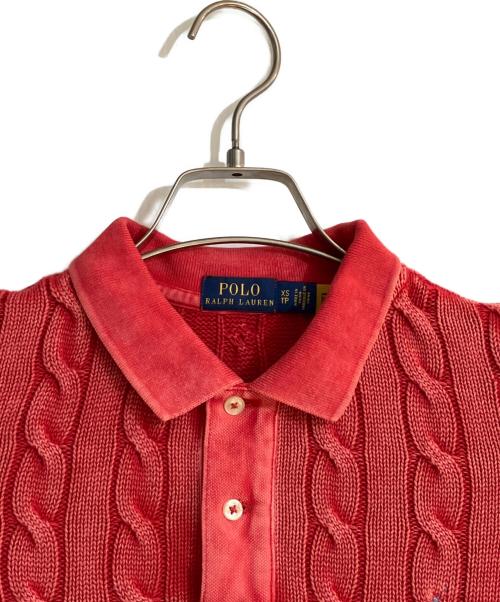 POLO RALPH LAUREN（ポロ・ラルフローレン）POLO RALPH LAUREN (ポロ・ラルフローレン) ガーメントダイケーブルニットポロシャツ レッド サイズ:XSの古着・服飾アイテム