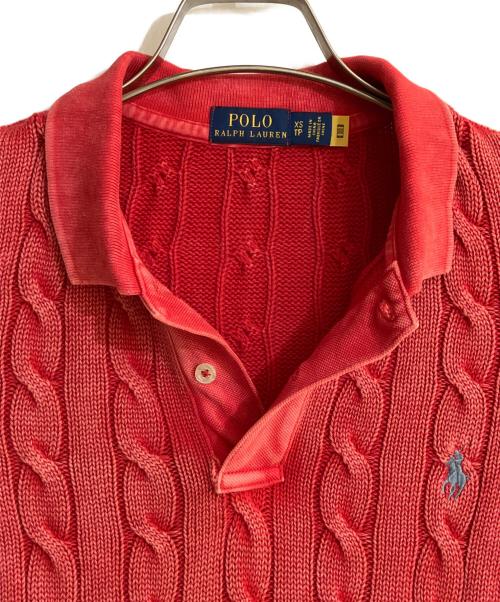 POLO RALPH LAUREN（ポロ・ラルフローレン）POLO RALPH LAUREN (ポロ・ラルフローレン) ガーメントダイケーブルニットポロシャツ レッド サイズ:XSの古着・服飾アイテム