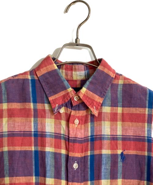 POLO RALPH LAUREN（ポロ・ラルフローレン）POLO RALPH LAUREN (ポロ・ラルフローレン) リネンマドラスチェック半袖シャツ ピンク サイズ:Mの古着・服飾アイテム