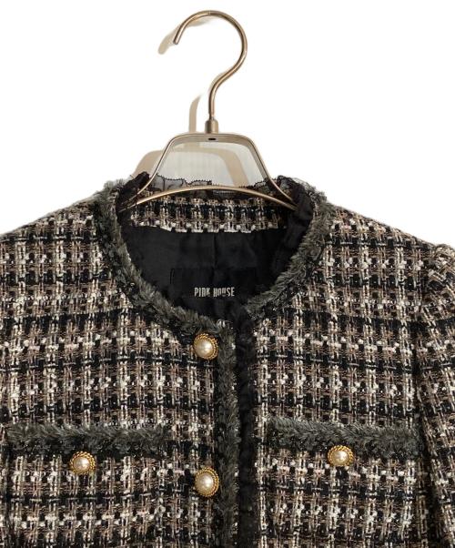 PINK HOUSE（ピンクハウス）PINK HOUSE (ピンクハウス) パールボタンツイードジャケット ブラック サイズ:Mの古着・服飾アイテム