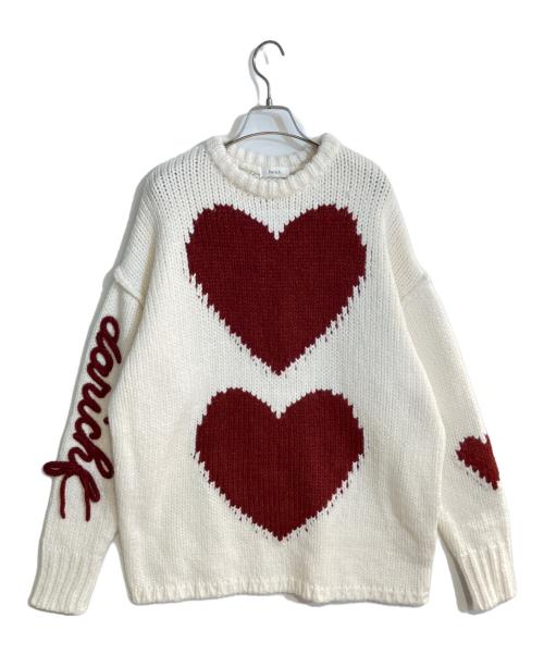 darich（ダーリッチ）Darich (ダーリッチ) ハートロゴローゲージニットチュニック ホワイト×レッド サイズ:FREEの古着・服飾アイテム