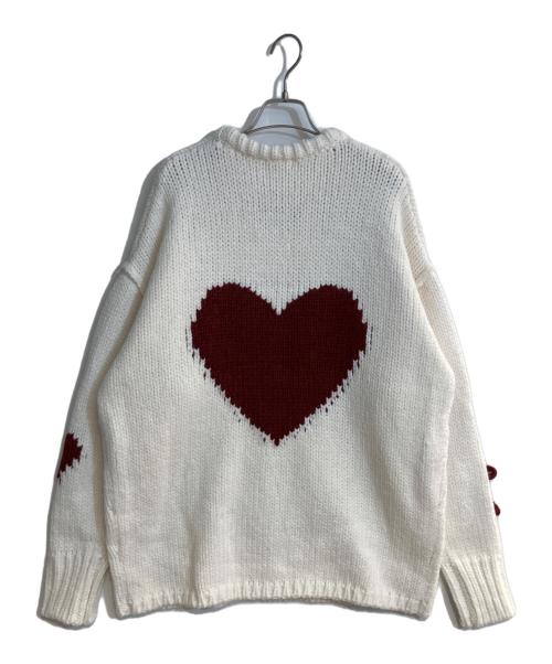 darich（ダーリッチ）Darich (ダーリッチ) ハートロゴローゲージニットチュニック ホワイト×レッド サイズ:FREEの古着・服飾アイテム