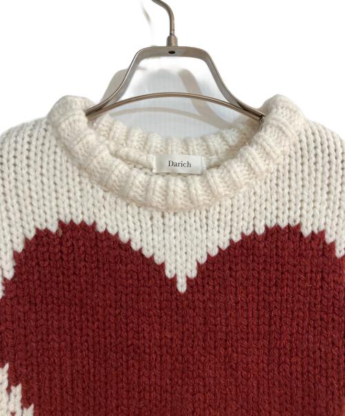 darich（ダーリッチ）Darich (ダーリッチ) ハートロゴローゲージニットチュニック ホワイト×レッド サイズ:FREEの古着・服飾アイテム