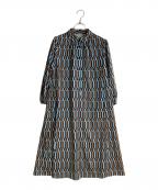 MACKINTOSHマッキントッシュ）の古着「【婦人画報掲載】ジオメトリックチェーンプリントワンピース」｜ブルー×ブラウン