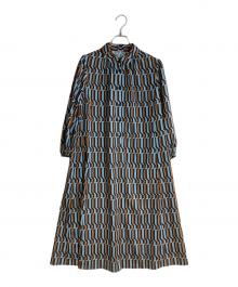 MACKINTOSH（マッキントッシュ）の古着「【婦人画報掲載】ジオメトリックチェーンプリントワンピース」｜ブルー×ブラウン