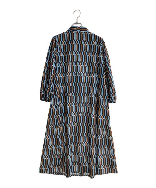 MACKINTOSH（マッキントッシュ）MACKINTOSH (マッキントッシュ) 【婦人画報掲載】ジオメトリックチェーンプリントワンピース ブルー×ブラウン サイズ:40の古着・服飾アイテム