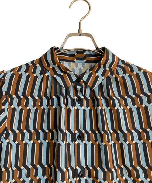 MACKINTOSH（マッキントッシュ）MACKINTOSH (マッキントッシュ) 【婦人画報掲載】ジオメトリックチェーンプリントワンピース ブルー×ブラウン サイズ:40の古着・服飾アイテム