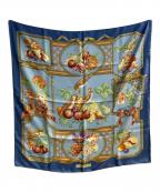 Salvatore Ferragamoサルヴァトーレ フェラガモ）の古着「フルーツプリントシルクスカーフ」｜ブルー