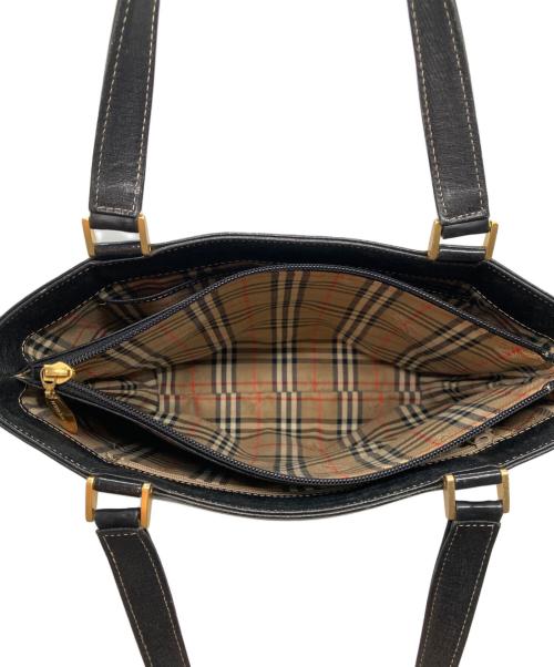 BURBERRY（バーバリー）BURBERRY (バーバリー) ノバチェックライニングレザートートバッグ ブラックの古着・服飾アイテム