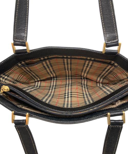 BURBERRY（バーバリー）BURBERRY (バーバリー) ノバチェックライニングレザートートバッグ ブラックの古着・服飾アイテム