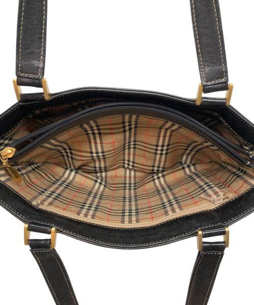 BURBERRY（バーバリー）BURBERRY (バーバリー) ノバチェックライニングレザートートバッグ ブラックの古着・服飾アイテム