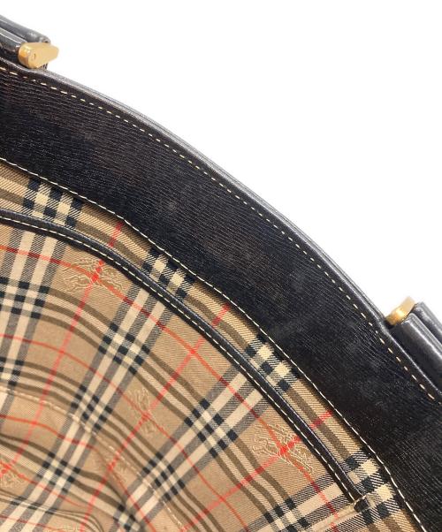 BURBERRY（バーバリー）BURBERRY (バーバリー) ノバチェックライニングレザートートバッグ ブラックの古着・服飾アイテム
