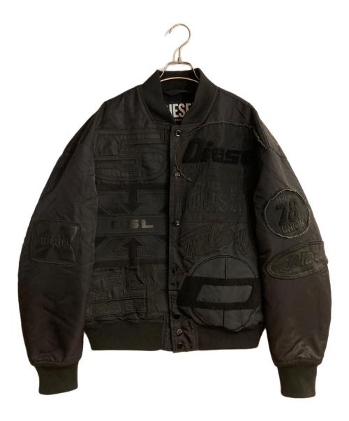 DIESEL（ディーゼル）DIESEL (ディーゼル) J-BULC－PATCH JACKET ワッペンナイロンスタジャン ブラック サイズ:Ｌの古着・服飾アイテム