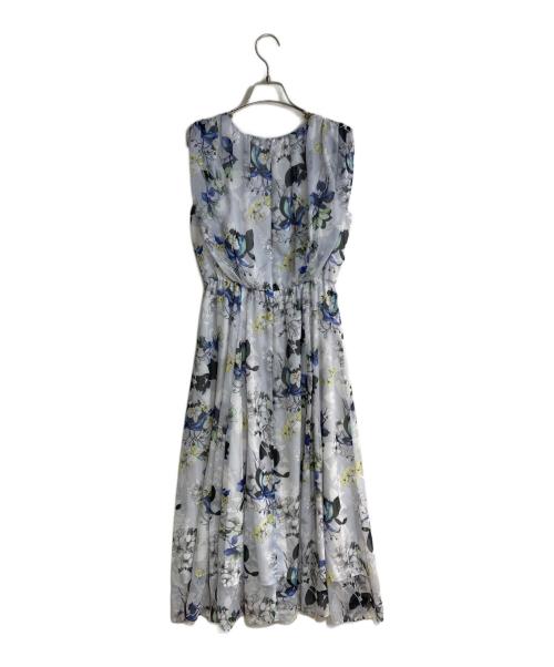 ANAYI（アナイ）ANAYI (アナイ) bouquet プリント ランダムタック ワンピース ブルー サイズ:38の古着・服飾アイテム