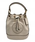 COACHコーチ）の古着「レザーデンプシードローストリングバケットバッグ」｜ベージュ