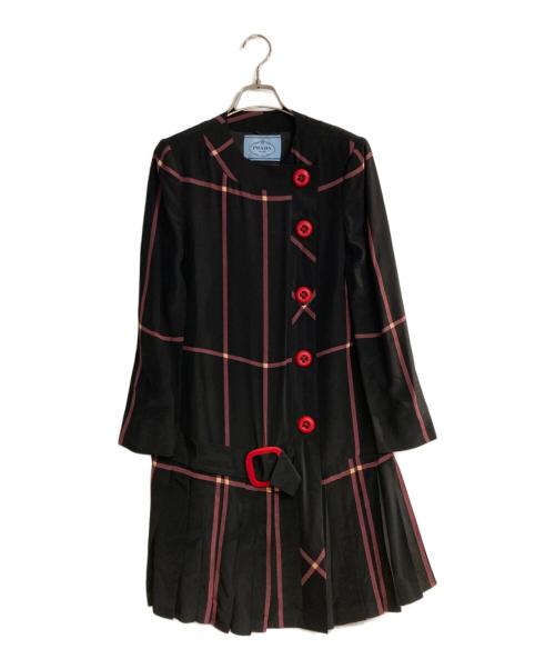 PRADA（プラダ）PRADA (プラダ) ボタンベルトシルクワンピース ブラック サイズ:40の古着・服飾アイテム