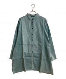 YACCO MARICARD（ヤッコマリカルド）の古着「シルクリネンコンビワイドシャツ」｜ブルー