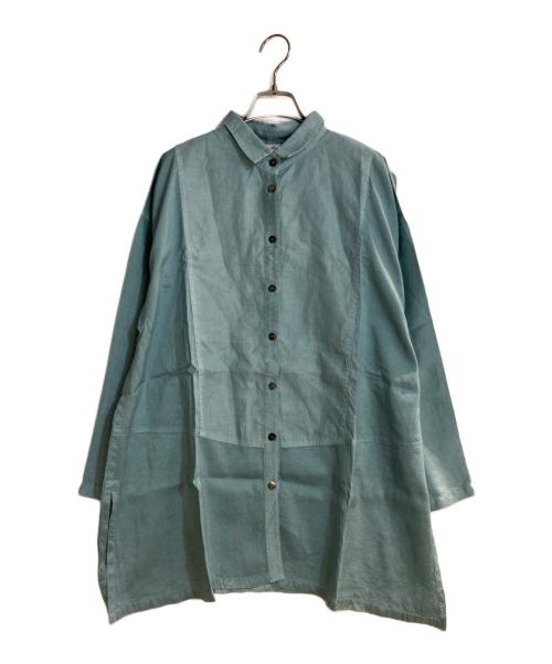 YACCO MARICARD（ヤッコマリカルド）YACCO MARICARD (ヤッコマリカルド) シルクリネンコンビワイドシャツ ブルー サイズ:Mの古着・服飾アイテム