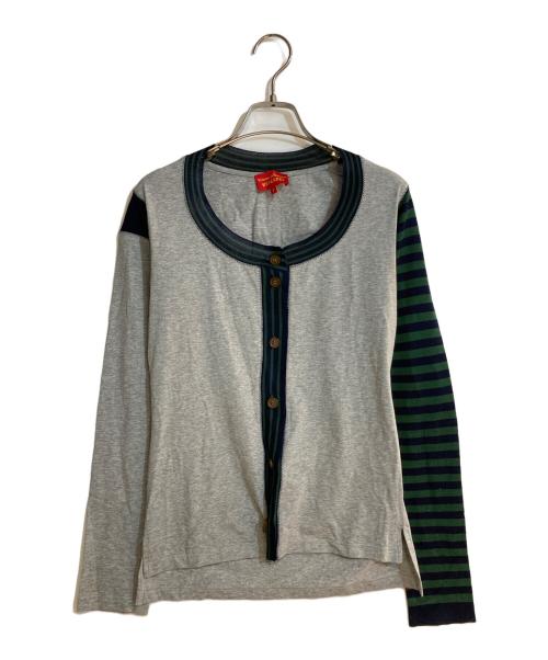 Vivienne Westwood RED LABEL（ヴィヴィアンウエストウッドレッドレーベル）Vivienne Westwood RED LABEL (ヴィヴィアンウエストウッドレッドレーベル) メッシュ切替コットンカーディガン グレー サイズ:2の古着・服飾アイテム