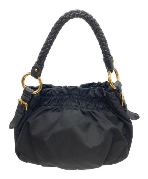 PRADA（プラダ）PRADA (プラダ) ギャザーリボンハンドバッグ ブラックの古着・服飾アイテム