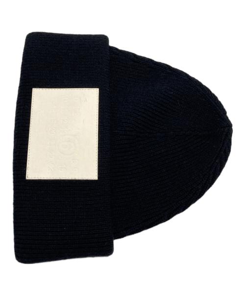 MM6 Maison Margiela（エムエムシックスメゾンマルジェラ）MM6 Maison Margiela (エムエムシックスメゾンマルジェラ) ロゴニット帽 ブラックの古着・服飾アイテム