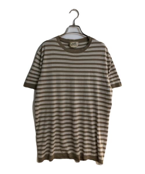HERMES（エルメス）HERMES (エルメス) コットンボーダーTシャツ ブラウン サイズ:Ｌの古着・服飾アイテム