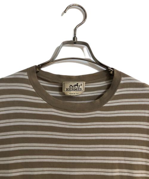 HERMES（エルメス）HERMES (エルメス) コットンボーダーTシャツ ブラウン サイズ:Ｌの古着・服飾アイテム